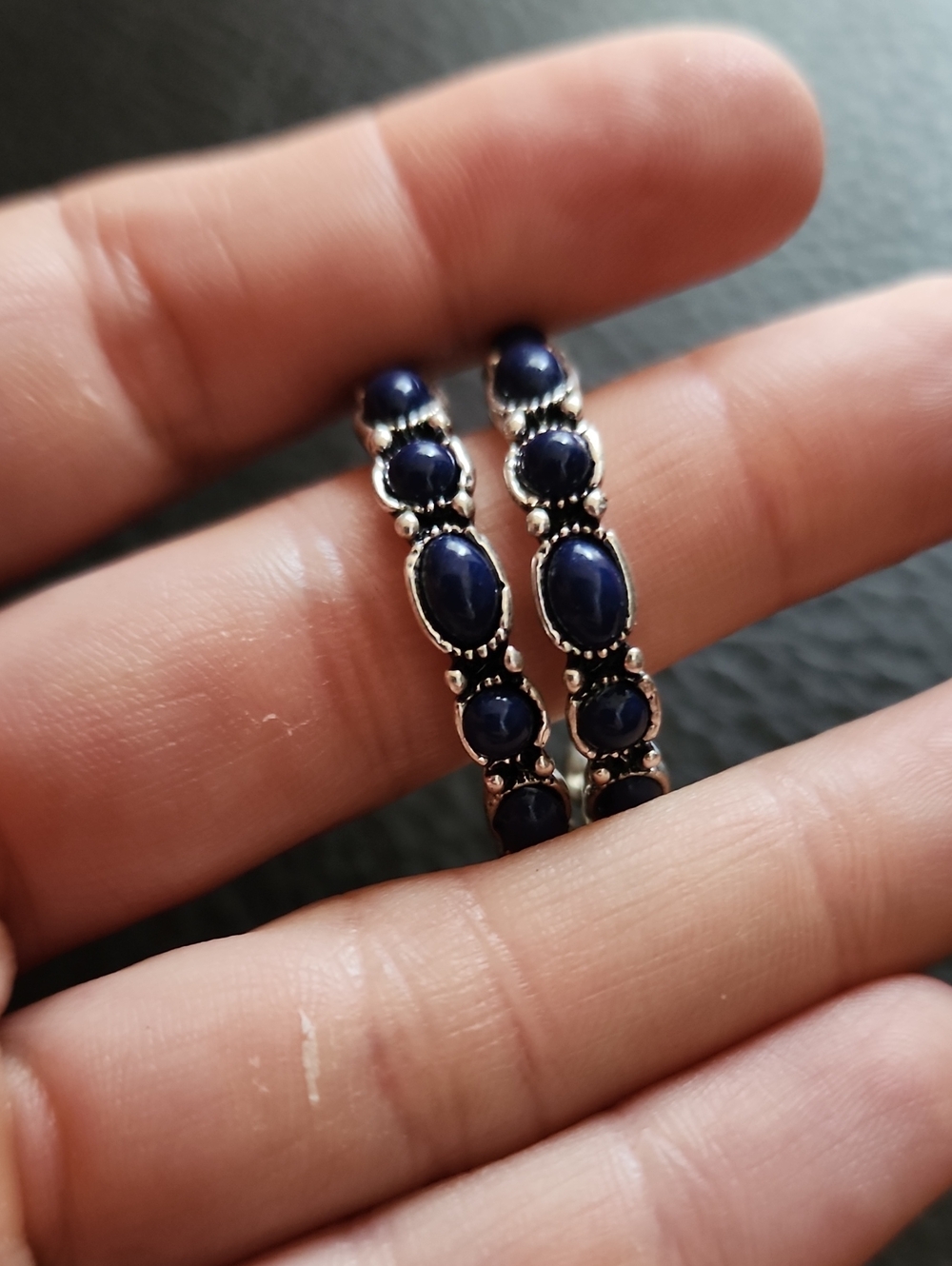 Silver Tone Navy Hoop Earrings - Elegant Women Jewelry